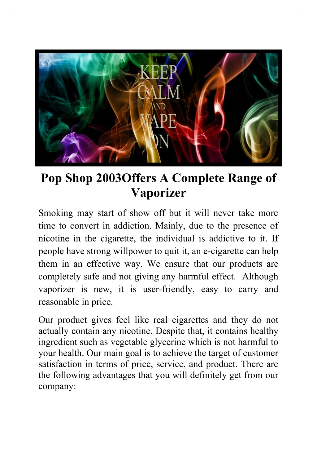 pop shop 2003offers a complete range of vaporizer