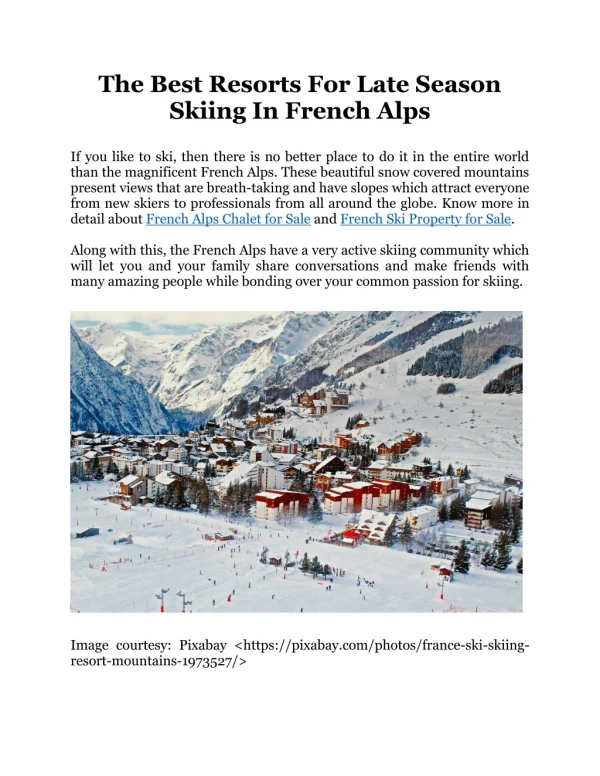 The Best Resorts For Late Season Skiing In French Alps