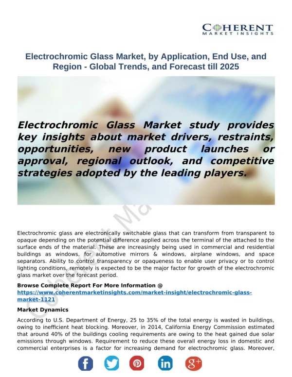 Electrochromic Glass Market