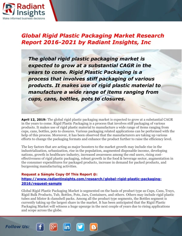 Rigid Plastic Packaging Market Report 2016-2021 | Latest Trend, Growth & Forecast