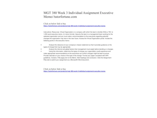 MGT 380 Week 3 Individual Assignment Executive Memo//tutorfortune.com