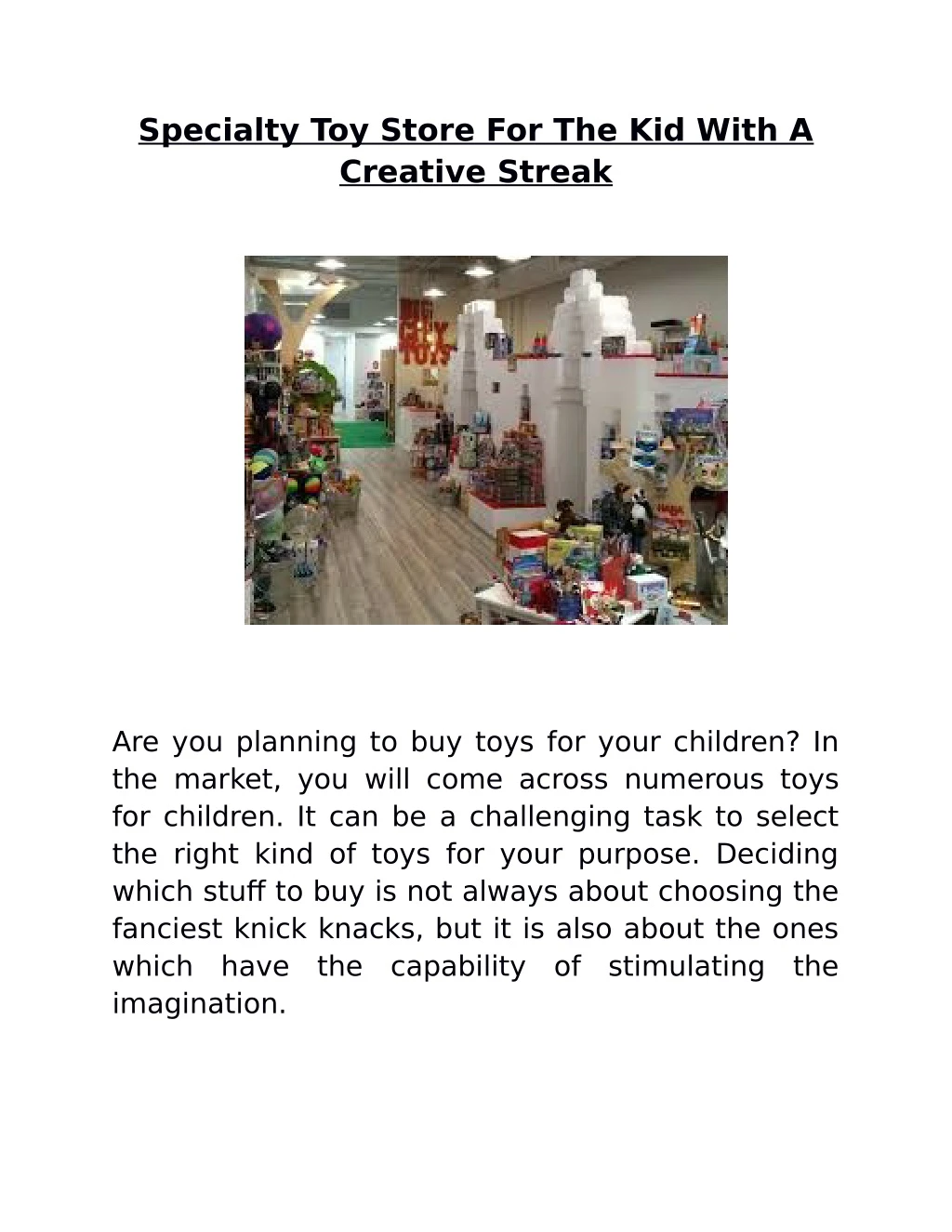 specialty toy store for the kid with a creative