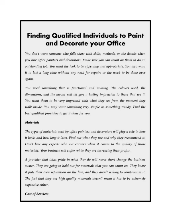 Finding Qualified Individuals to Paint and Decorate your Office