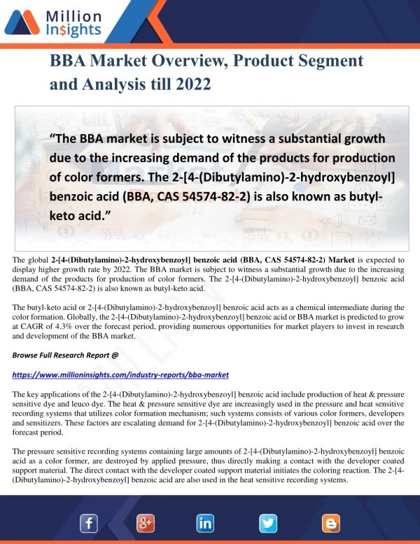 BBA Market Overview, Product Segment and Analysis till 2022