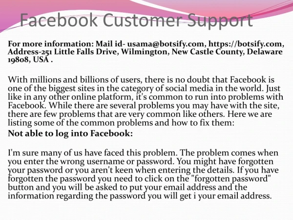 Facebook customer support