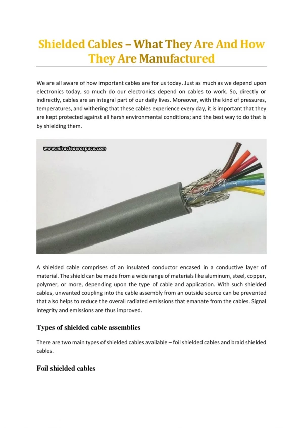 Shielded Cables – What They Are And How They Are Manufactured