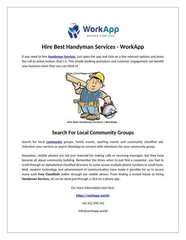 Hire Best Handyman Services | WorkApp