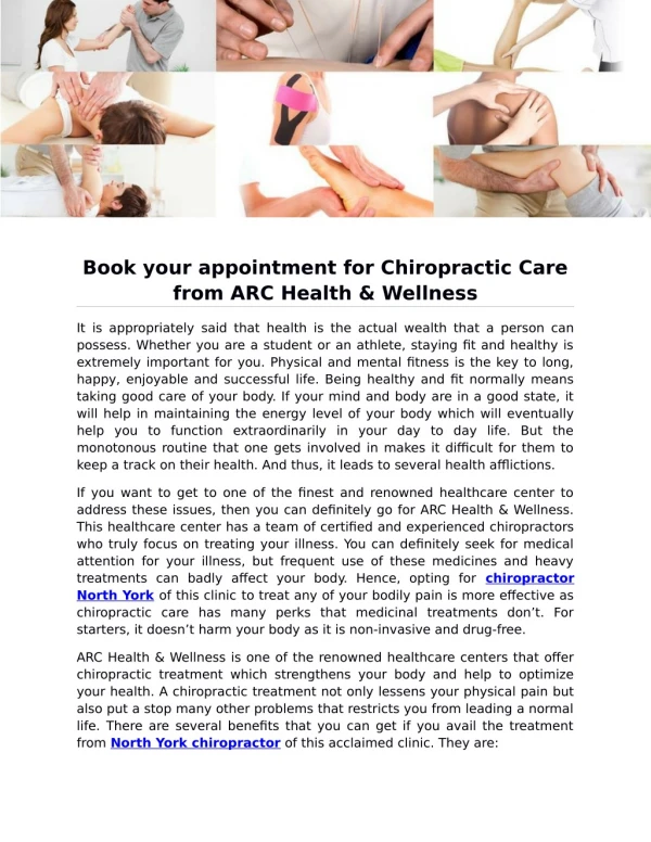 Book your appointment for Chiropractic Care from ARC Health & Wellness