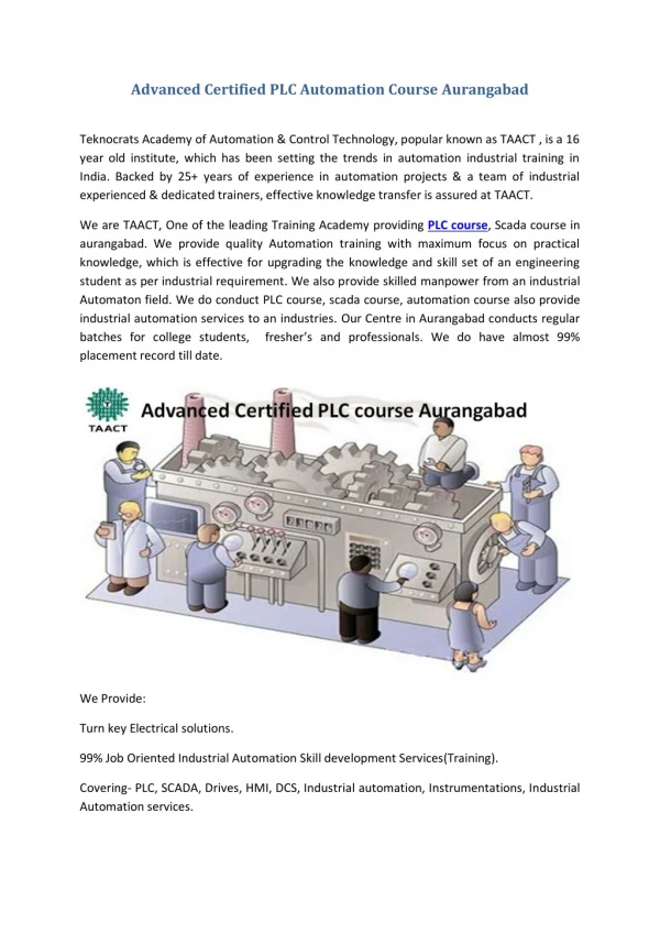 Advanced Certified PLC Automation Course Aurangabad