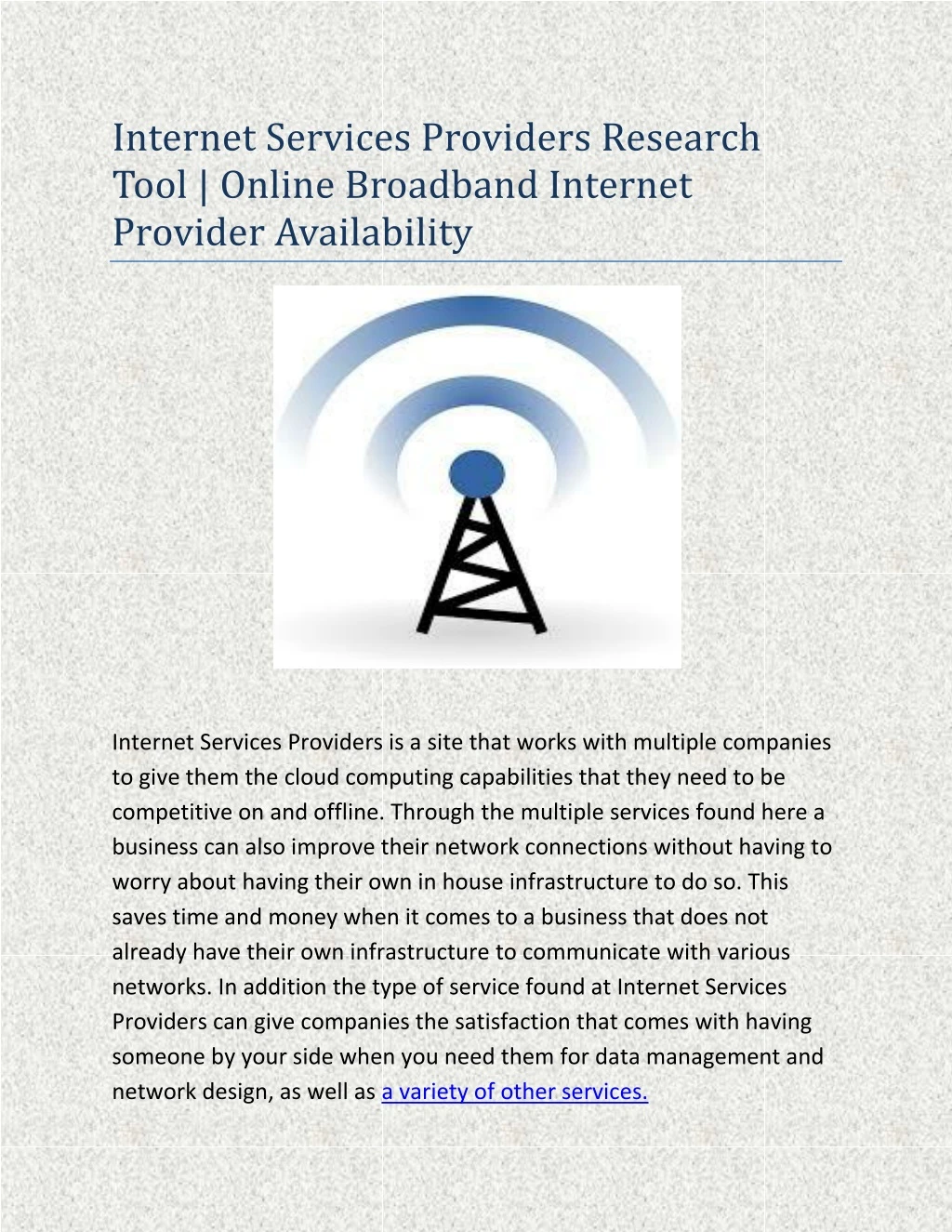 internet services providers research tool online