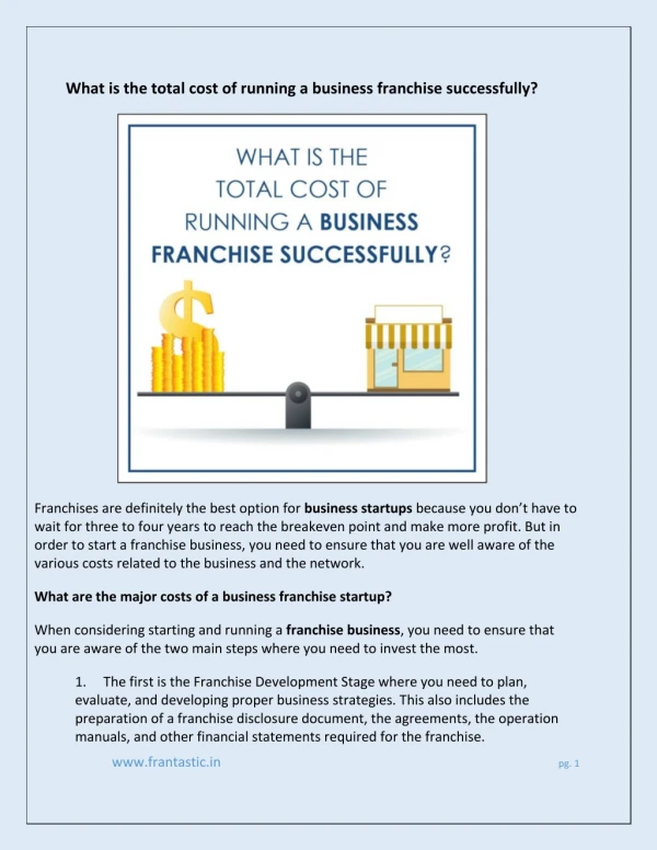 What is the total cost of running a business franchise successfully