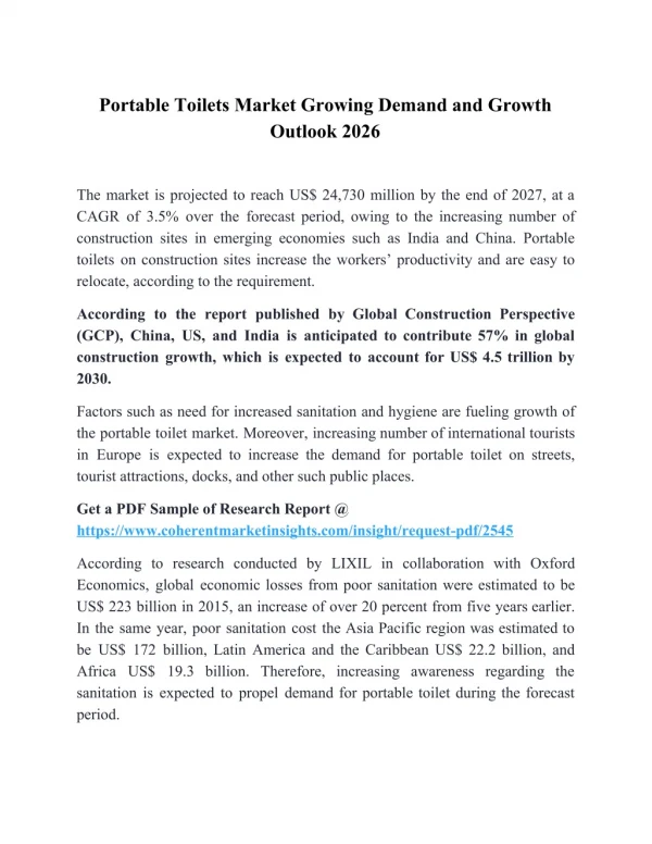 Portable Toilets Market Growing Demand and Growth Outlook 2026