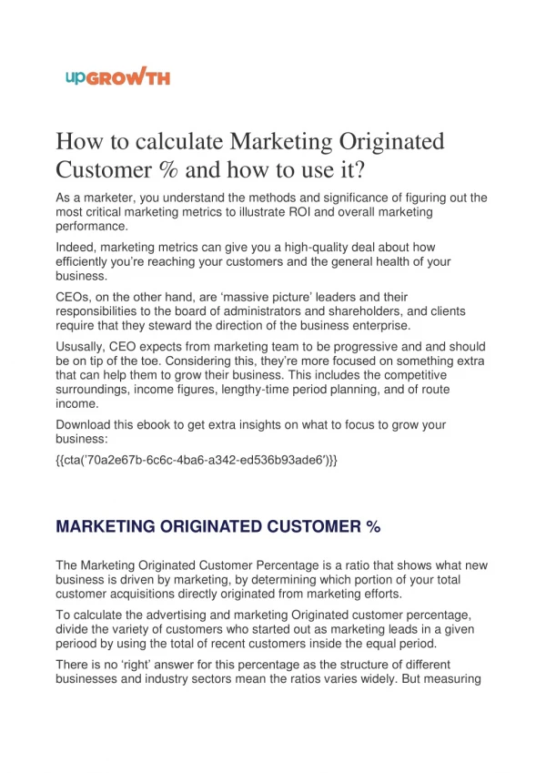 How to calculate Marketing Originated Customer % and how to use it?