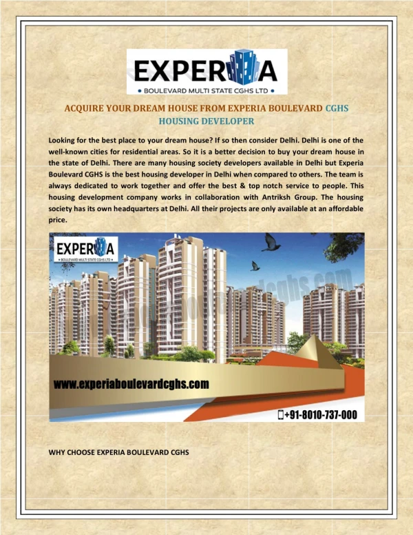 Acquire Your Dream House From Experia Boulevard CGHS Housing Developer