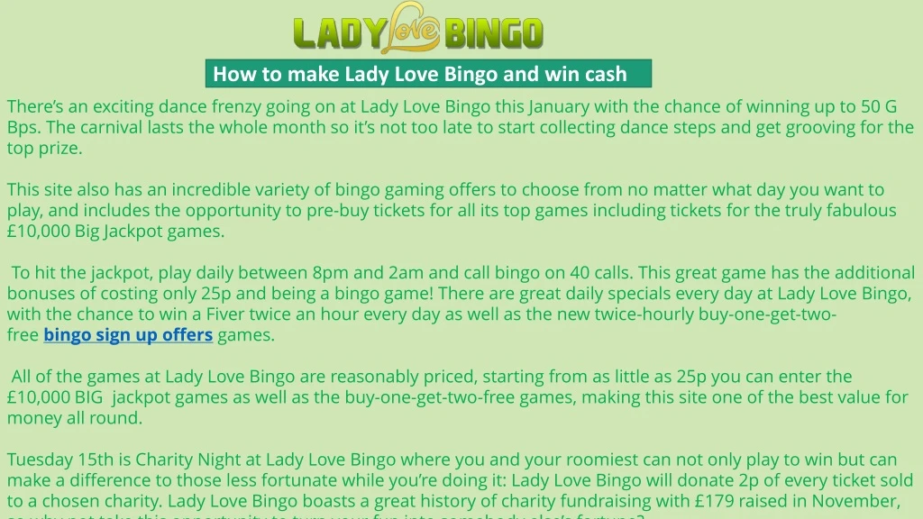 how to make lady love bingo and win cash