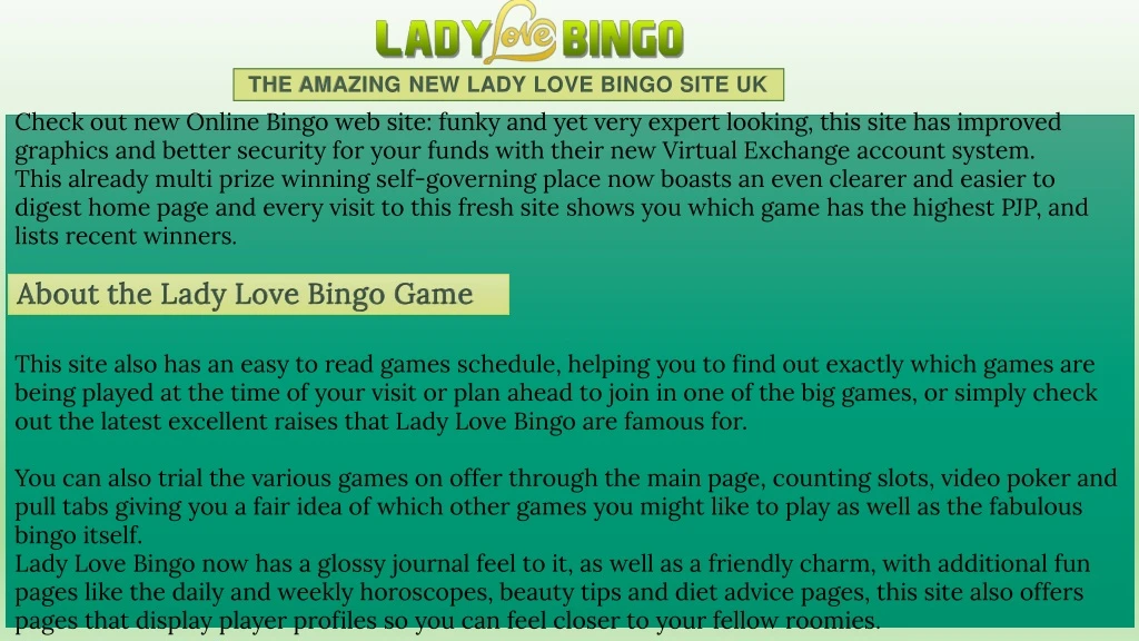 the amazing new lady love bingo site uk