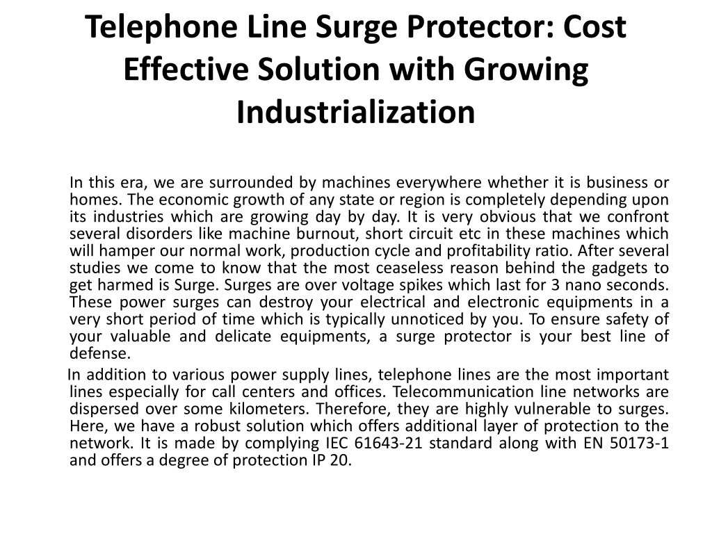 telephone line surge protector cost effective solution with growing industrialization