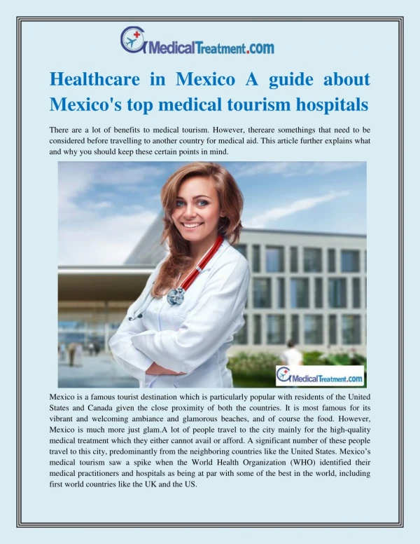 Healthcare in Mexico A guide about Mexico's top medical tourism hospitals