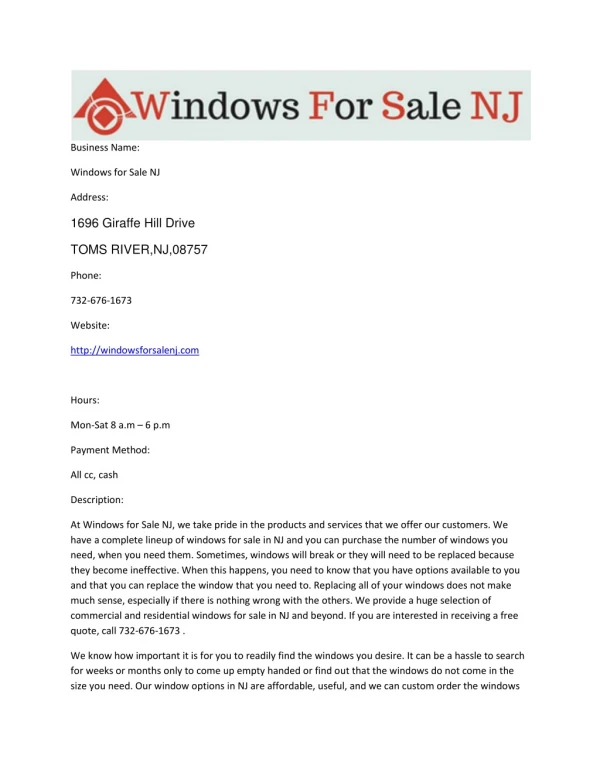 Windows for Sale NJ