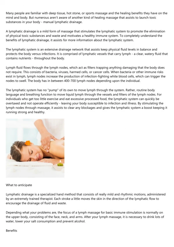 Therapeutic Advantages of Handbook Lymphatic Drainage