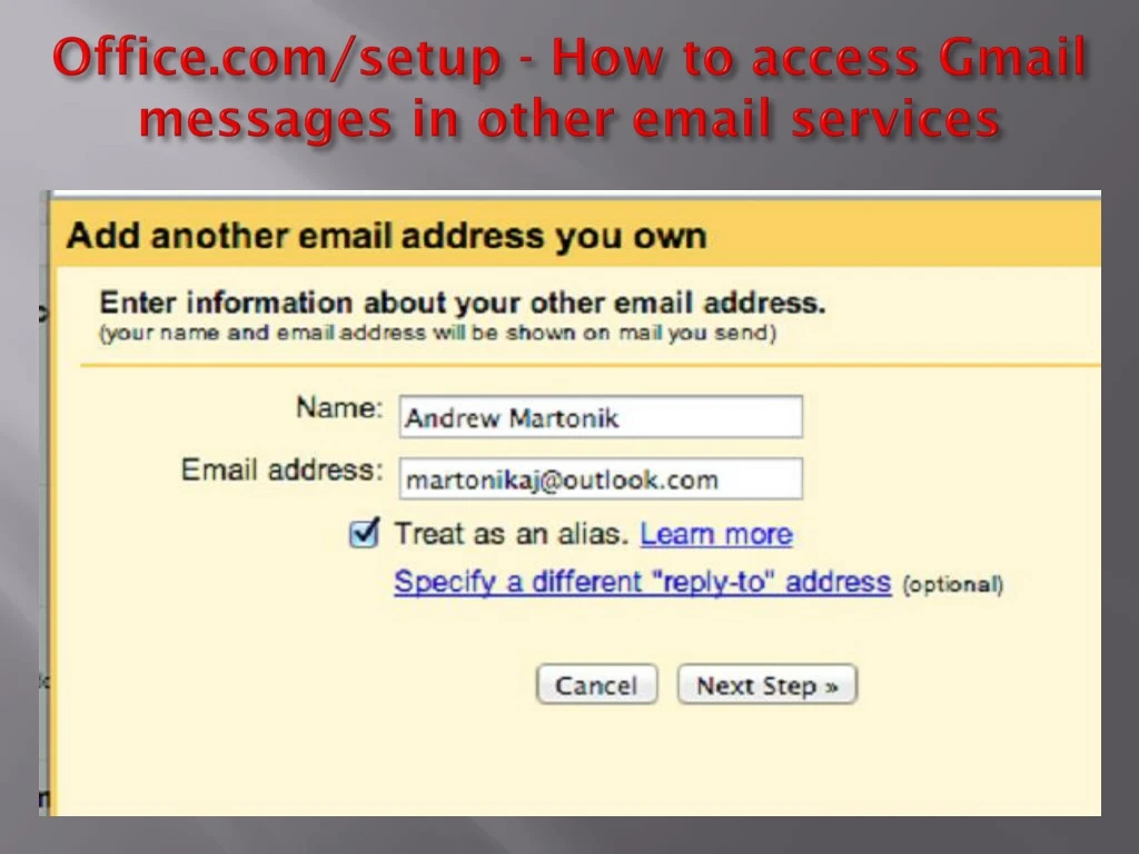 office com setup how to access gmail messages in other email services