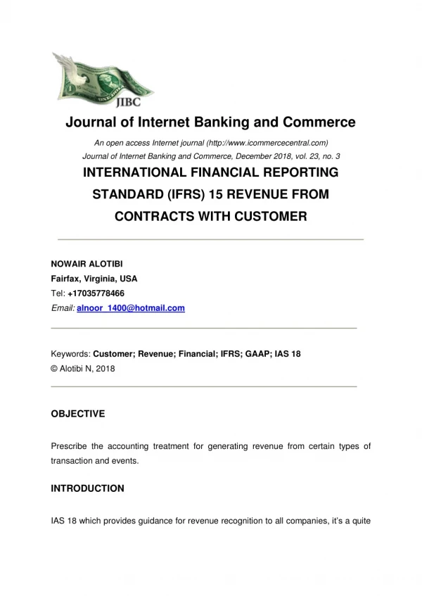 International Financial Reporting Standard (Ifrs) 15 Revenue from Contracts with Customer