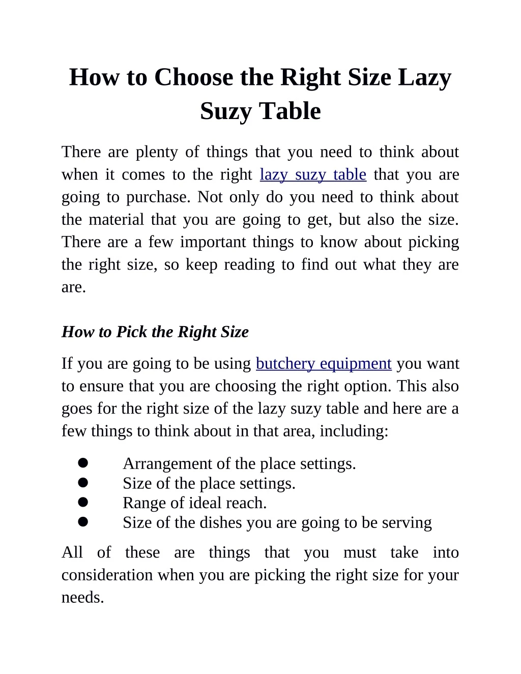 how to choose the right size lazy suzy table