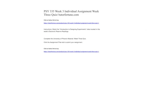 PSY 335 Week 3 Individual Assignment Week Three Quiz//tutorfortune.com