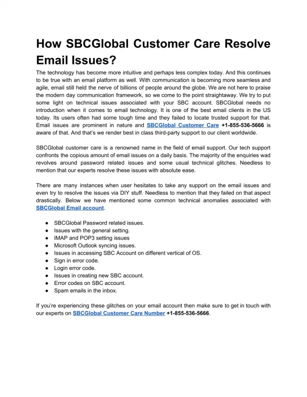 How SBCGlobal Customer Care Resolve Email Issues?