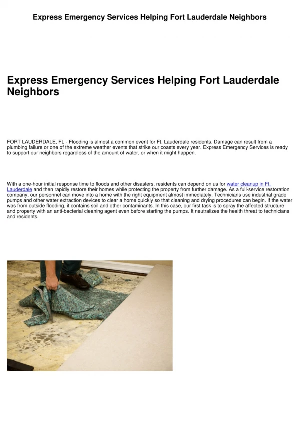 Express Emergency Services Helping Fort Lauderdale Neighbors