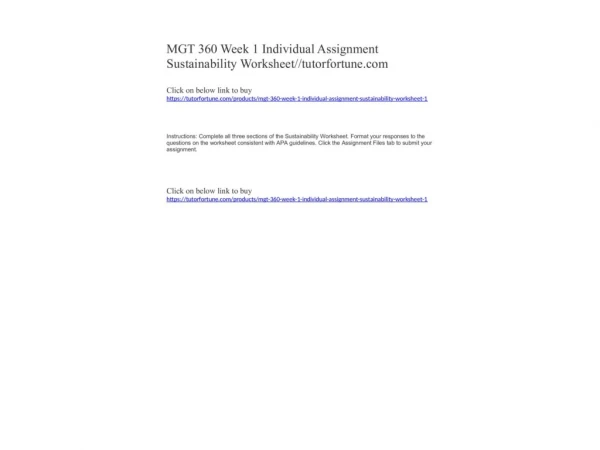 MGT 360 Week 1 Individual Assignment Sustainability Worksheet//tutorfortune.com
