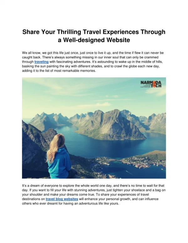 Share Your Thrilling Travel Experiences Through a Well-designed Website