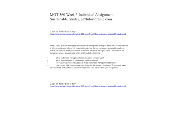 MGT 360 Week 5 Individual Assignment Sustainable Strategies//tutorfortune.com