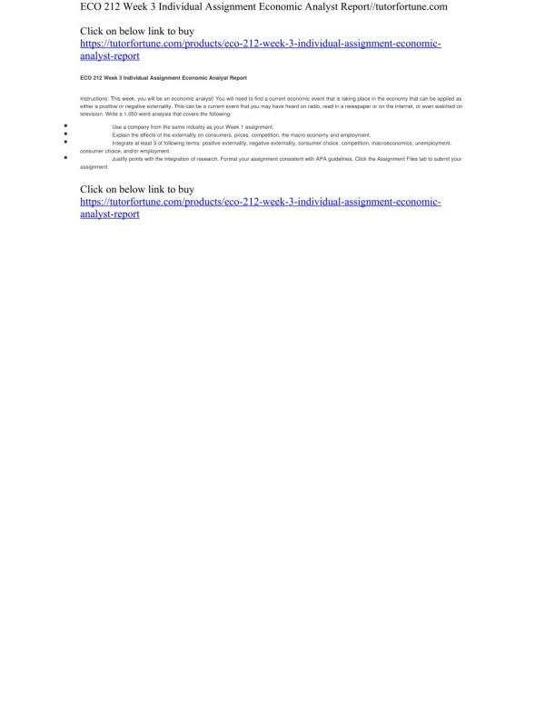 ECO 212 Week 3 Individual Assignment Economic Analyst Report//tutorfortune.com