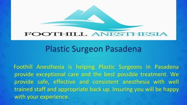 Plastic Surgeon Pasadena - Foothill