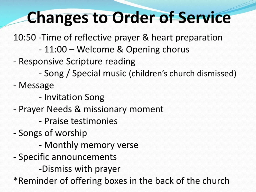 changes to order of service