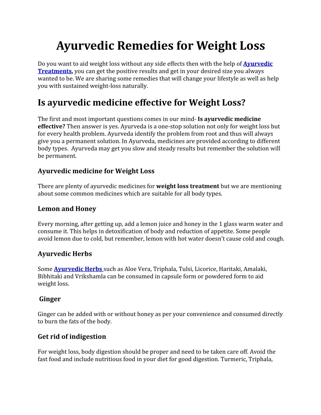 ayurvedic remedies for weight loss