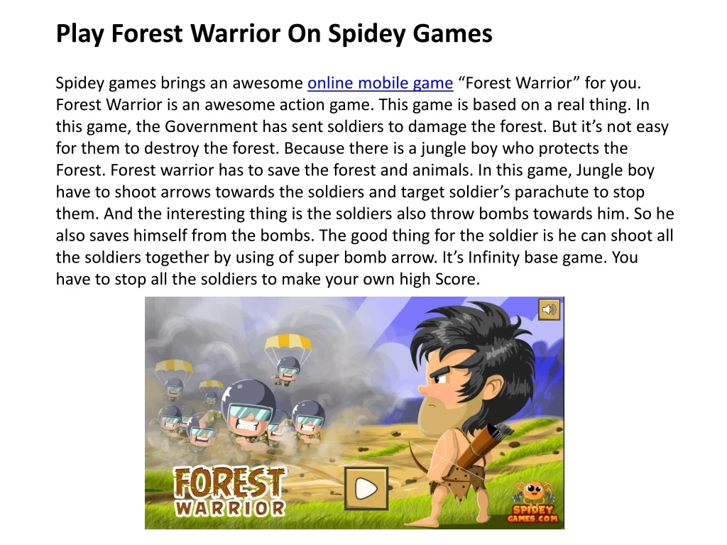 play forest warrior on spidey games spidey games