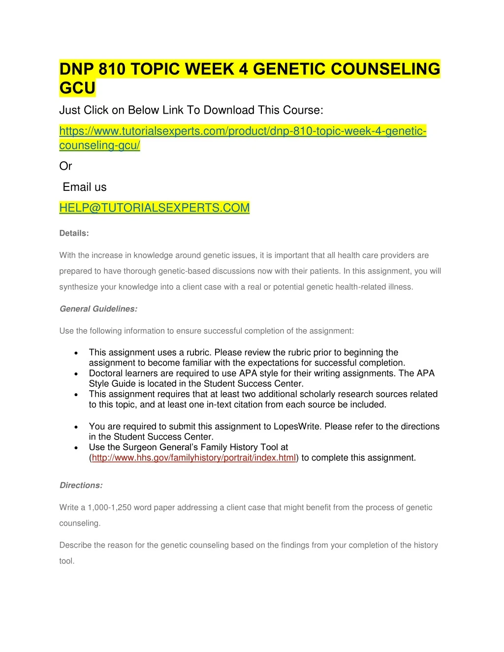 dnp 810 topic week 4 genetic counseling gcu just