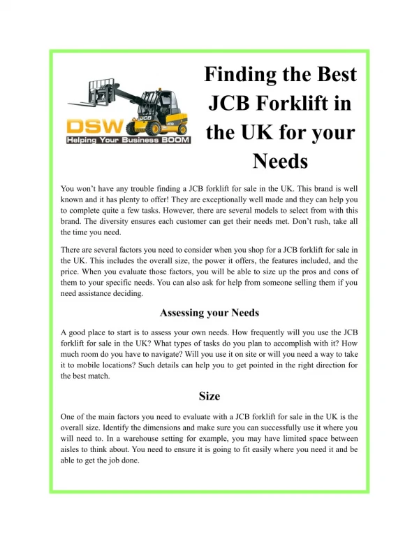 Finding the Best JCB Forklift in the UK for your Needs