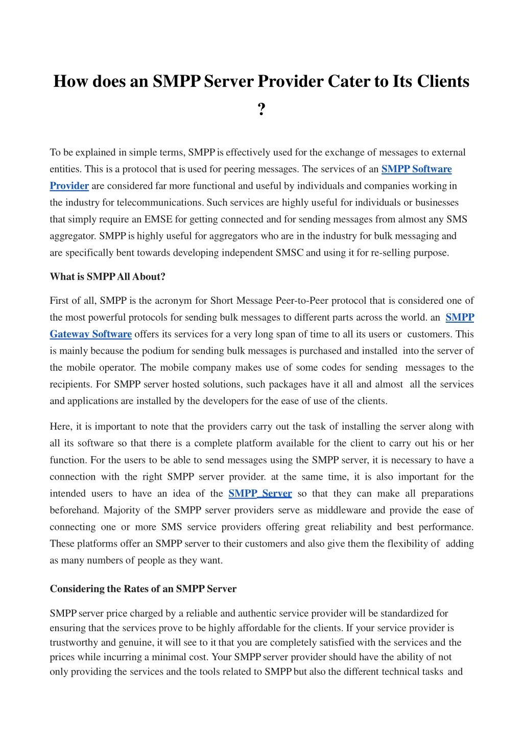how does an smpp server provider cater