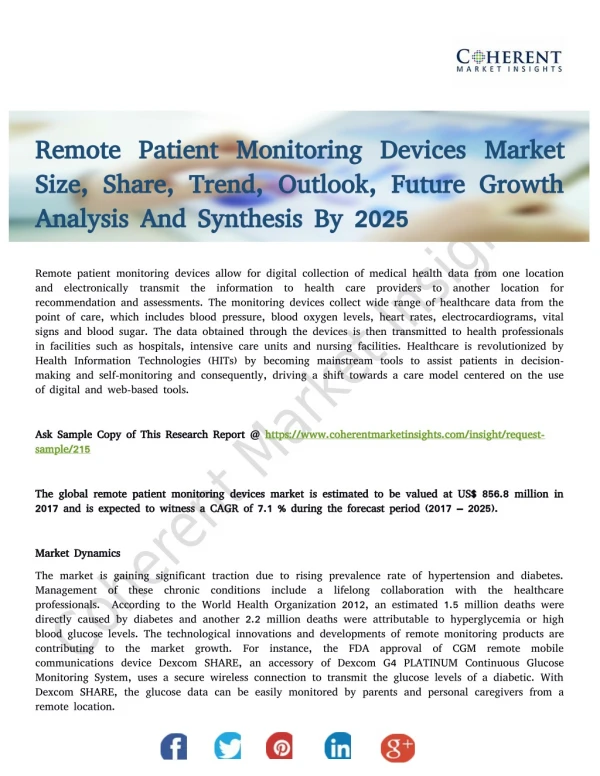 Remote Patient Monitoring Devices Market to Gain a Stronghold by 2025