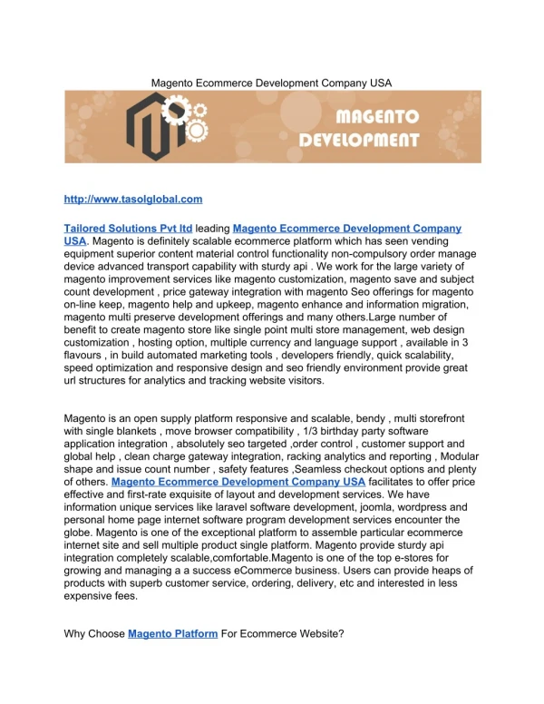 Magento Ecommerce Development Company USA