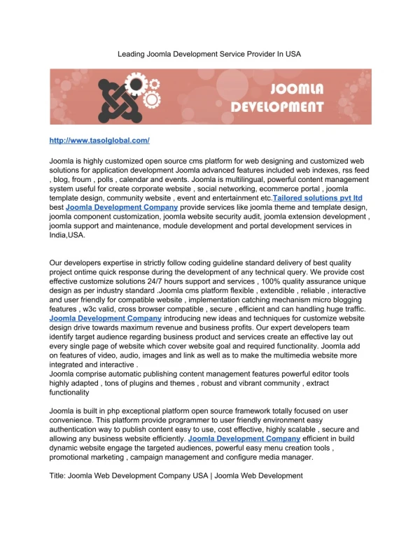 Leading Joomla Development Service Provider In USA