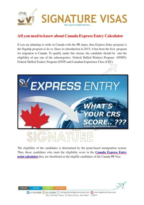 Calculate CRS score for Canada PR