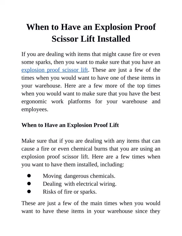 When to Have an Explosion Proof Scissor Lift Installed