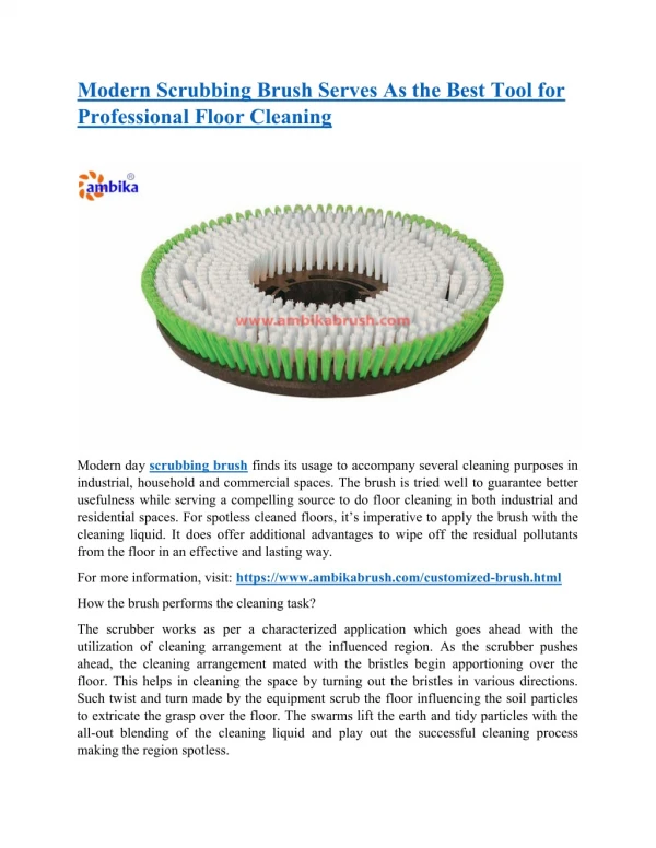 Modern Scrubbing Brush Serves As the Best Tool for Professional Floor Cleaning