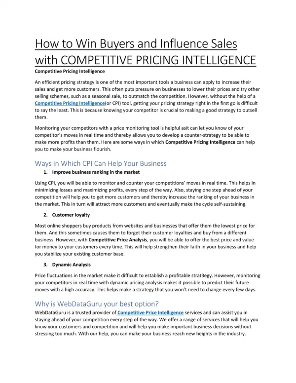 How to Win Buyers and Influence Sales with COMPETITIVE PRICING INTELLIGENCE