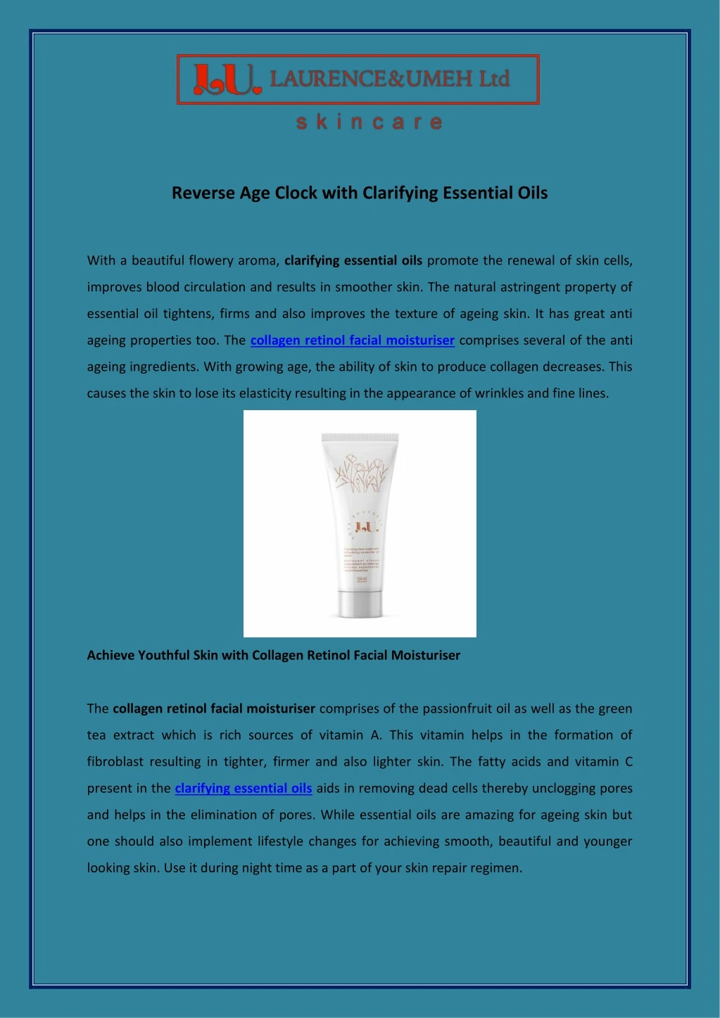 reverse age clock with clarifying essential oils