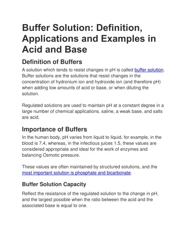 Buffer Solution : Definition Examples and Applications